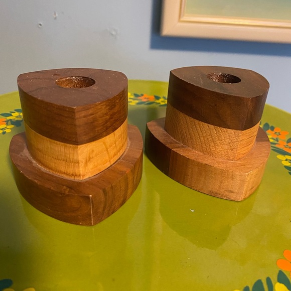 Mid century modern Teak wood candle holders - Picture 1 of 4